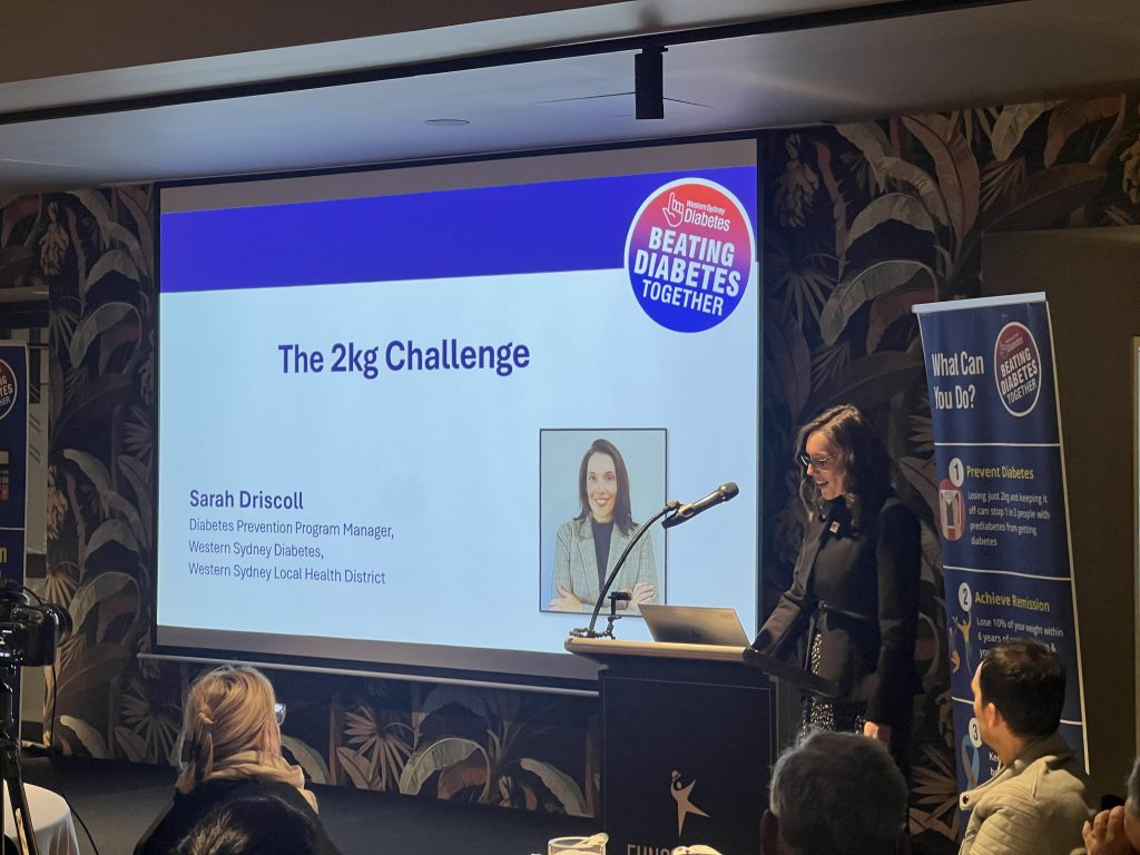 Sarah Driscoll, Prevention Manager at Western Sydney Diabetes presenting the 2kg Challenge